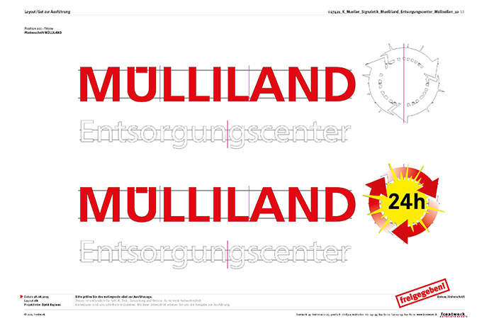 Varianten Entwurf für die Leuchtschrift vom neuen Entsorgungscenter Muelliland
