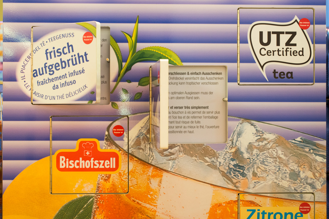 Klappe Wenn man die Klappe oeffnet kann man verschiedene Infos zum Icetea lesen.