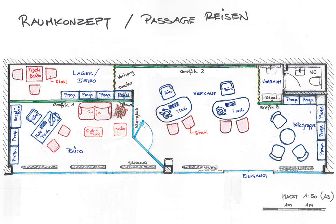 Raumkonzept-Plan fuer Passage Reisen