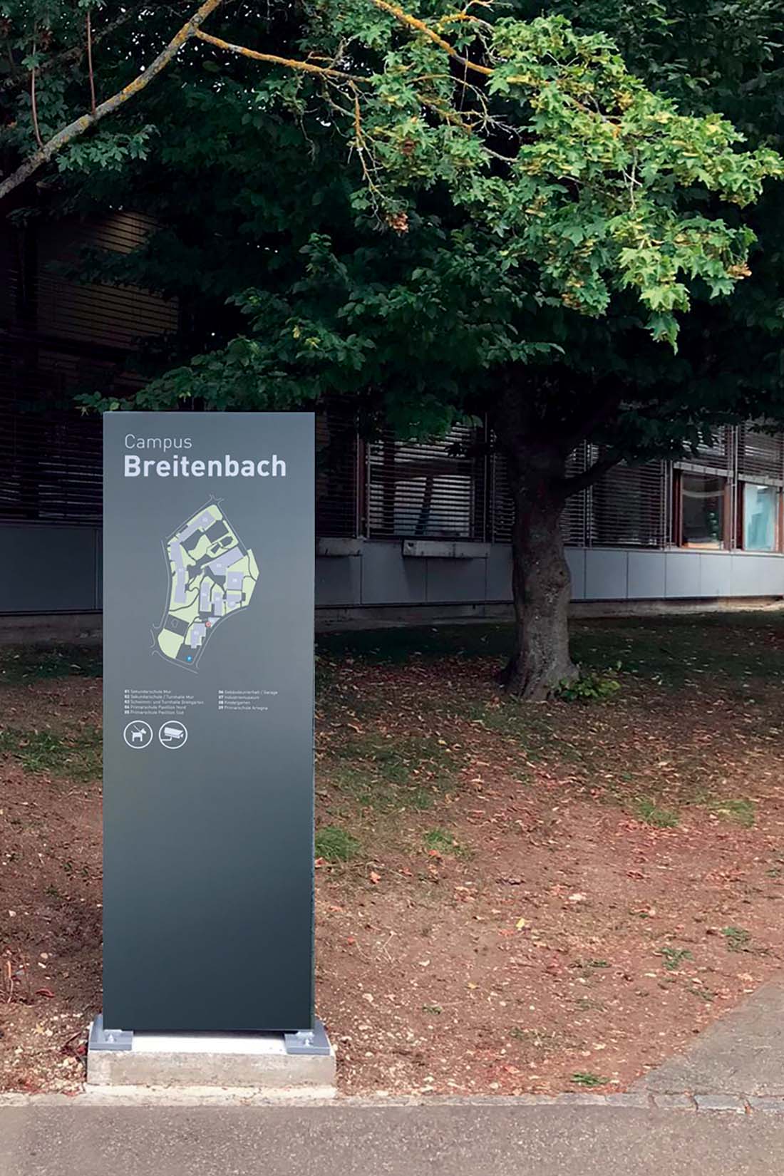 Signaletik Projekt der Schule Breitenbach. Beschriftungs-Konzept, Produktion und Umsetzung von den Beschriftungsprofis der Frontwork